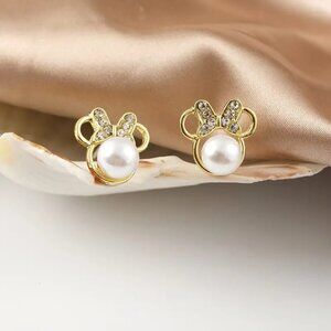 Minnie Mouse NEW Earrings 18K Plated Jewelry Imitation Pearl Inlaid Insp…